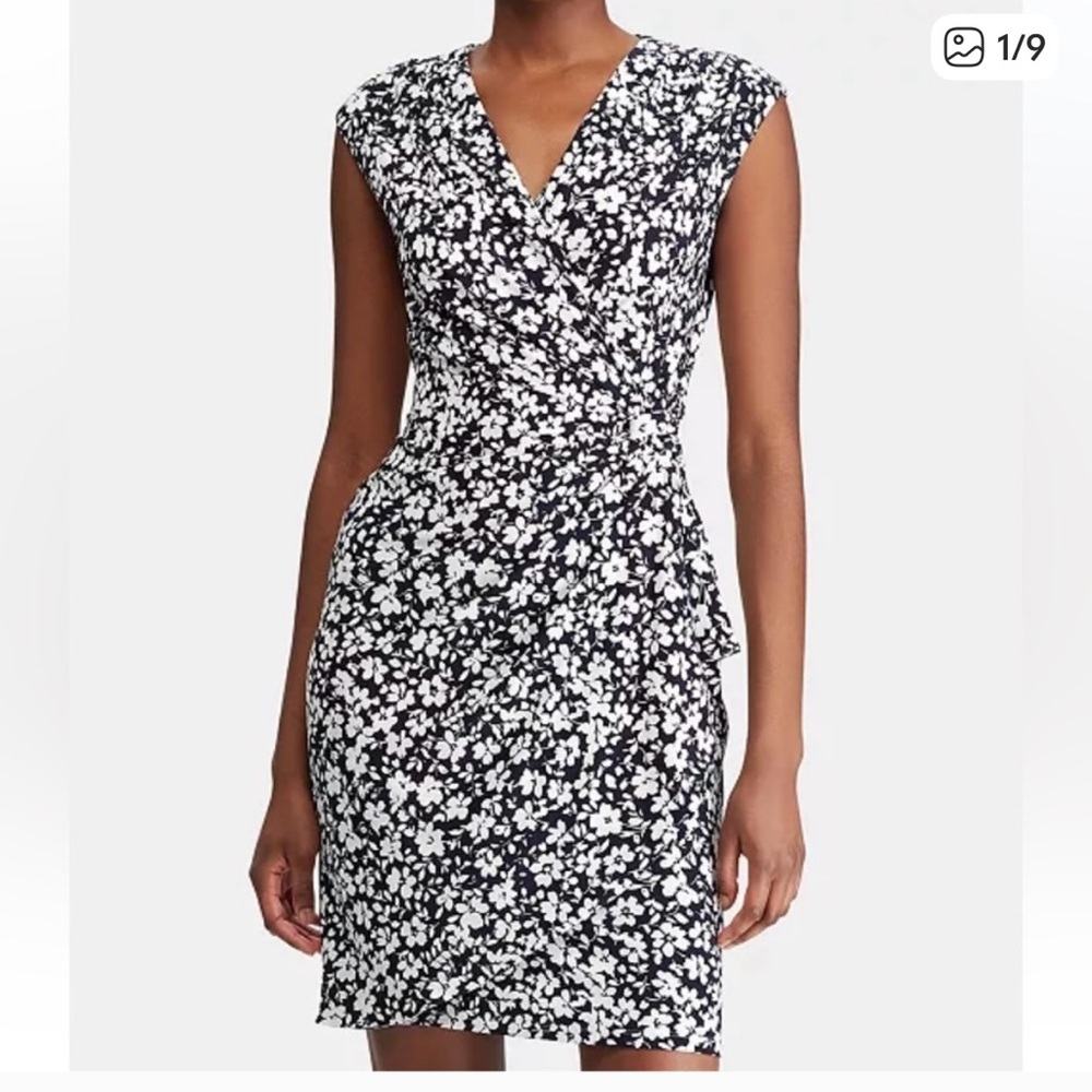 Lauren by Ralph Lauren‎ Navy floral faux wrap dress. Size 14.